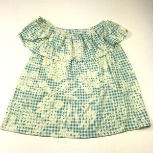 Lauren Conrad Womens Off The Shoulder Top Mixed Print Shirt Stretch L Large NEW